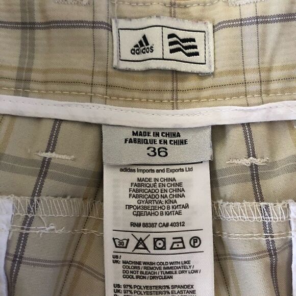 ADIDAS Tan Plaid Chino Flat Front Shorts - Picture 2 of 8